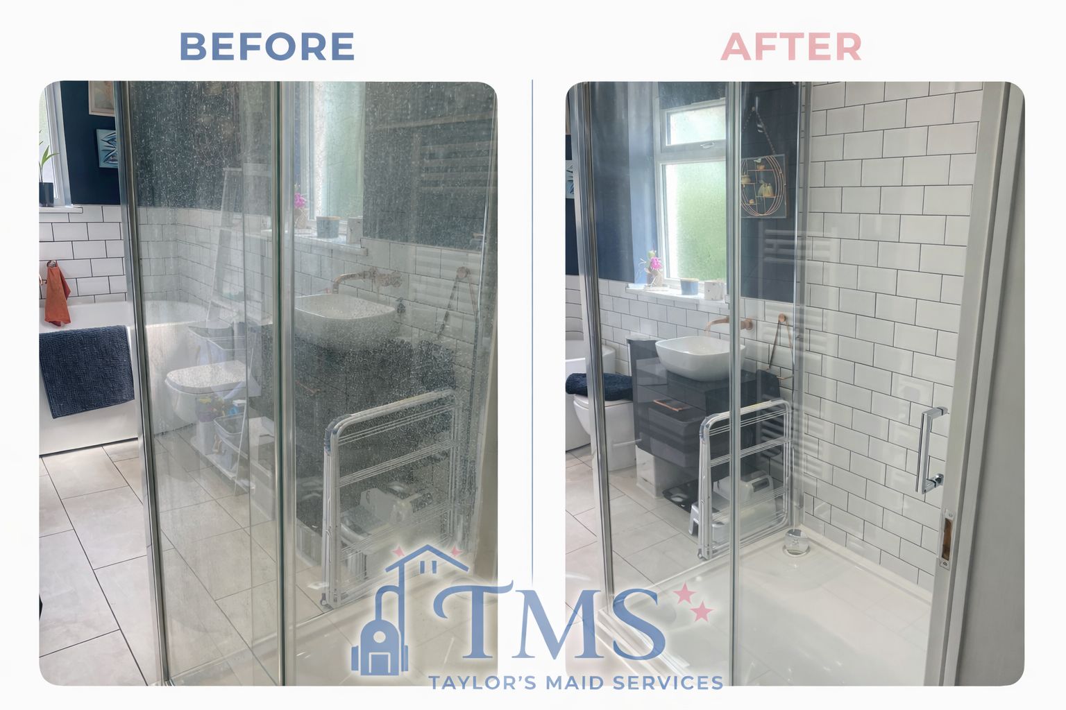 Before and after shower screen clean